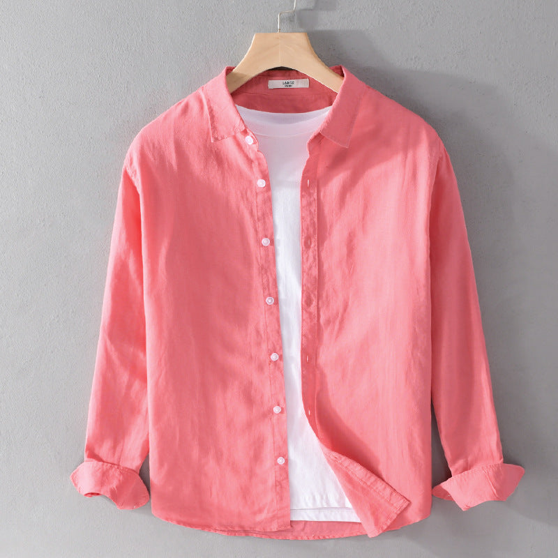 Men's Linen Blend Layering Overshirt with Kent Collar, Rounded Hem and Soft-Touch Mune Fashion