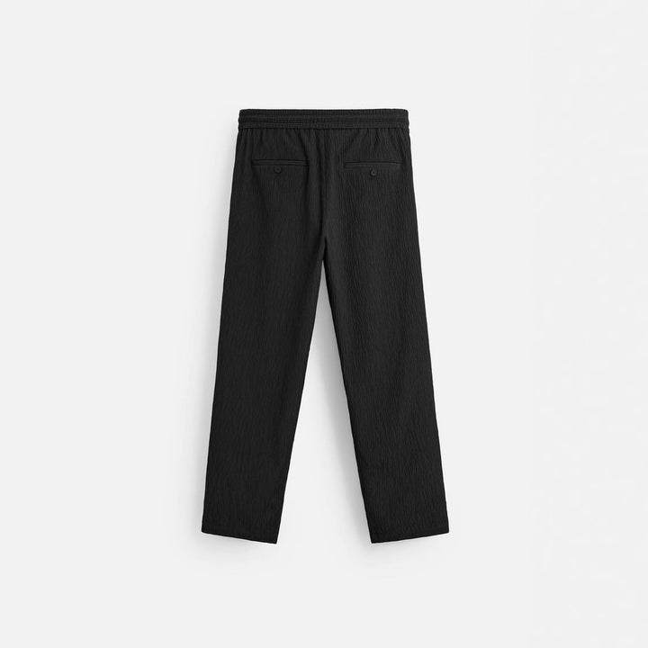 Men's Relaxed, Textured Crinkle Pants with Elastic Waistband and Drawstring Mune Fashion