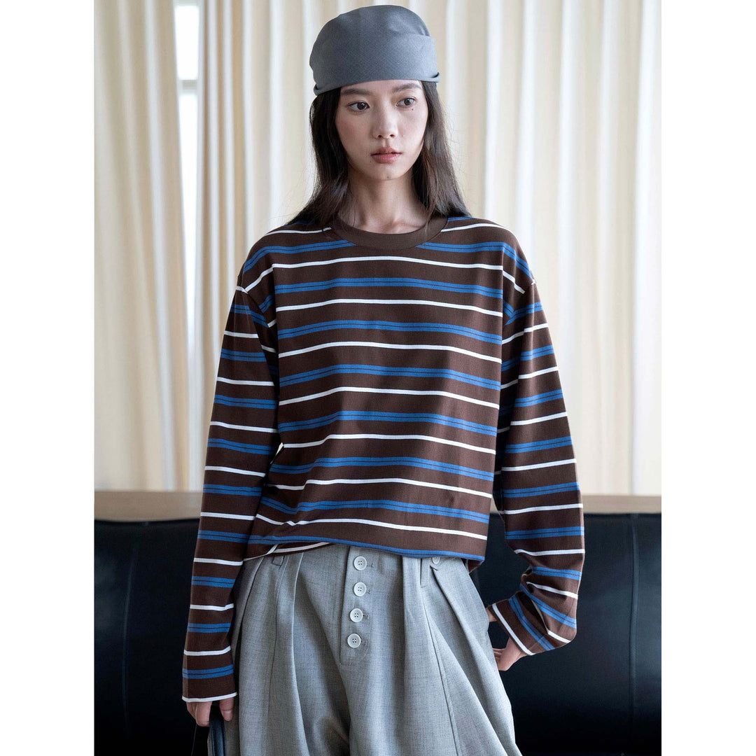 Women Oversized Long Sleeve Shirt with Striped Pattern Mune Fashion