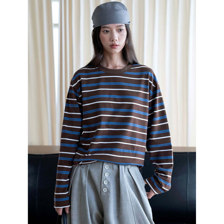 Women Oversized Long Sleeve Shirt with Striped Pattern Mune Fashion