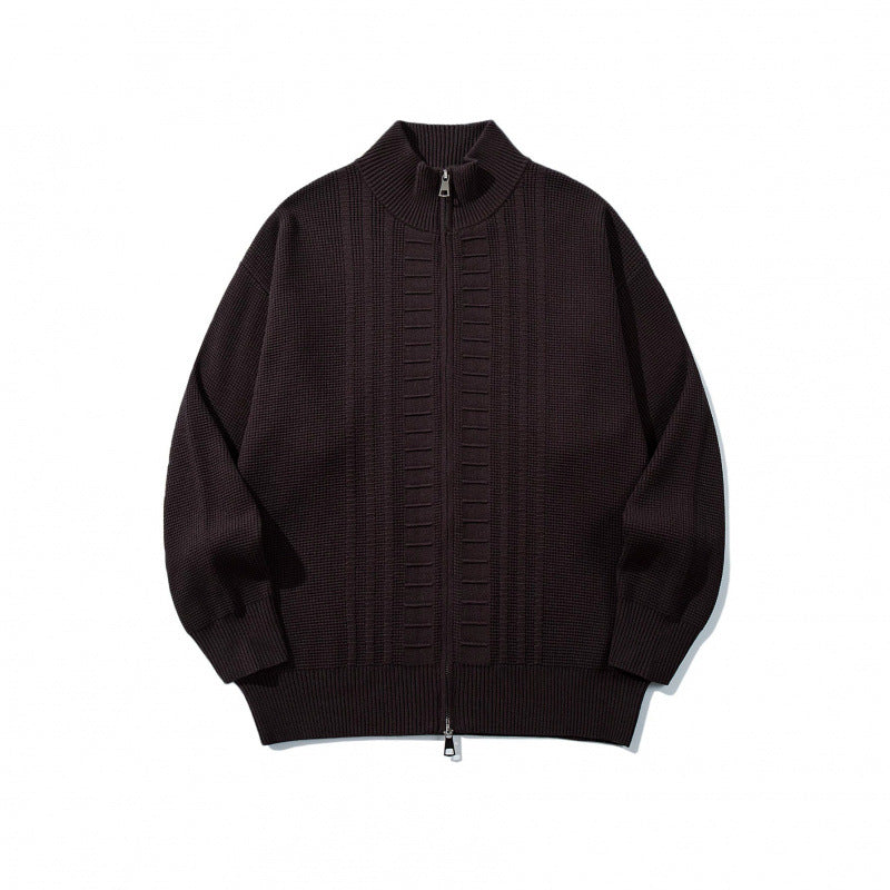Men's chunky knit zip cardigan with high collar and double zipper Mune Fashion