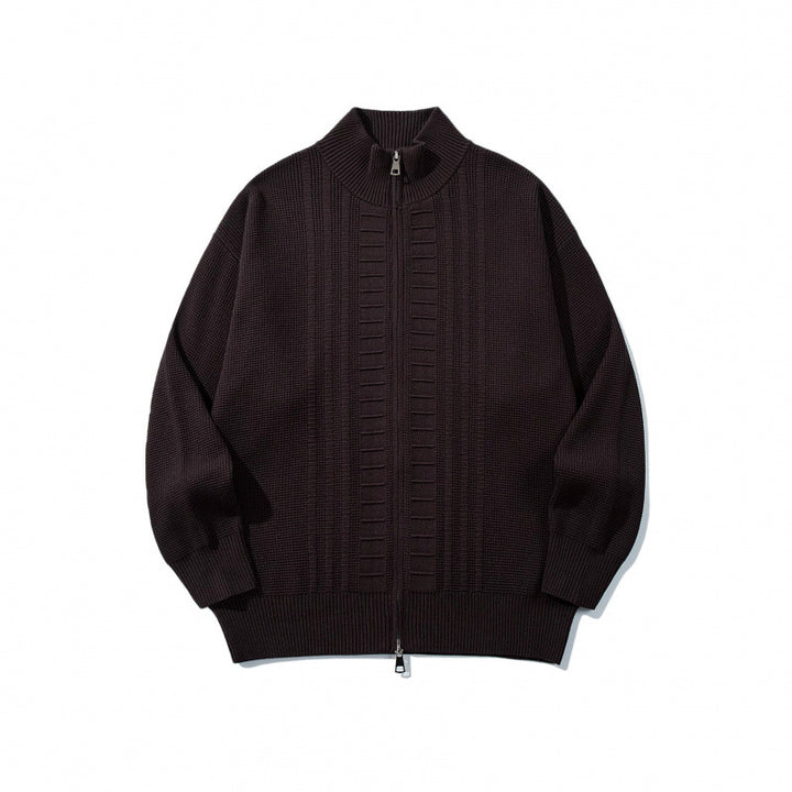 Men's chunky knit zip cardigan with high collar and double zipper Mune Fashion