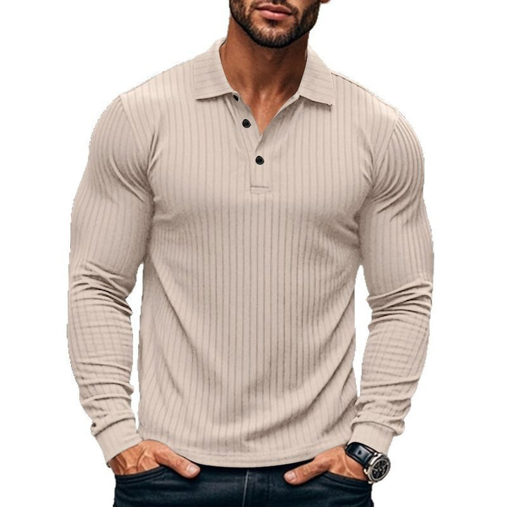 Men's fitted long sleeve polo with fine ribbed texture and classic collar Mune Fashion