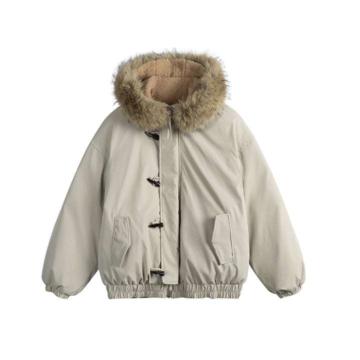 Men's Short Insulation Parka in Boxy Cut with Detachable Faux Fur Collar and Toggle Fastenings Mune Fashion