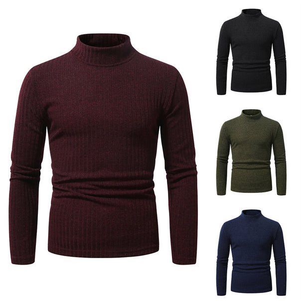 Men's Fitted Mockneck Fine Knit Sweater with Ribbed Structure and Thermoregulating Quality Mune Fashion
