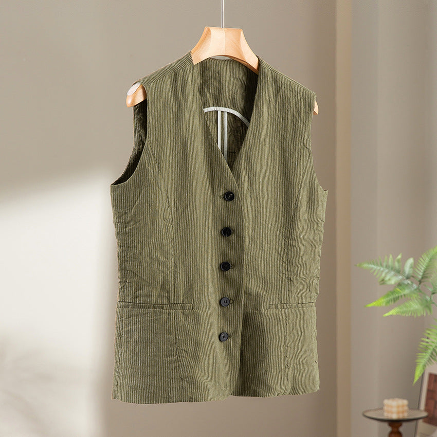 Ladies Tailored Cord Waistcoat with V-Neck and Patch Pockets Mune Fashion