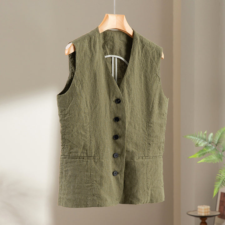 Ladies Tailored Cord Waistcoat with V-Neck and Patch Pockets Mune Fashion