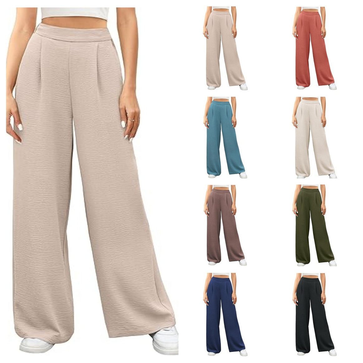 Women's high-waisted wide Palazzo pants with textured fabric Mune Fashion