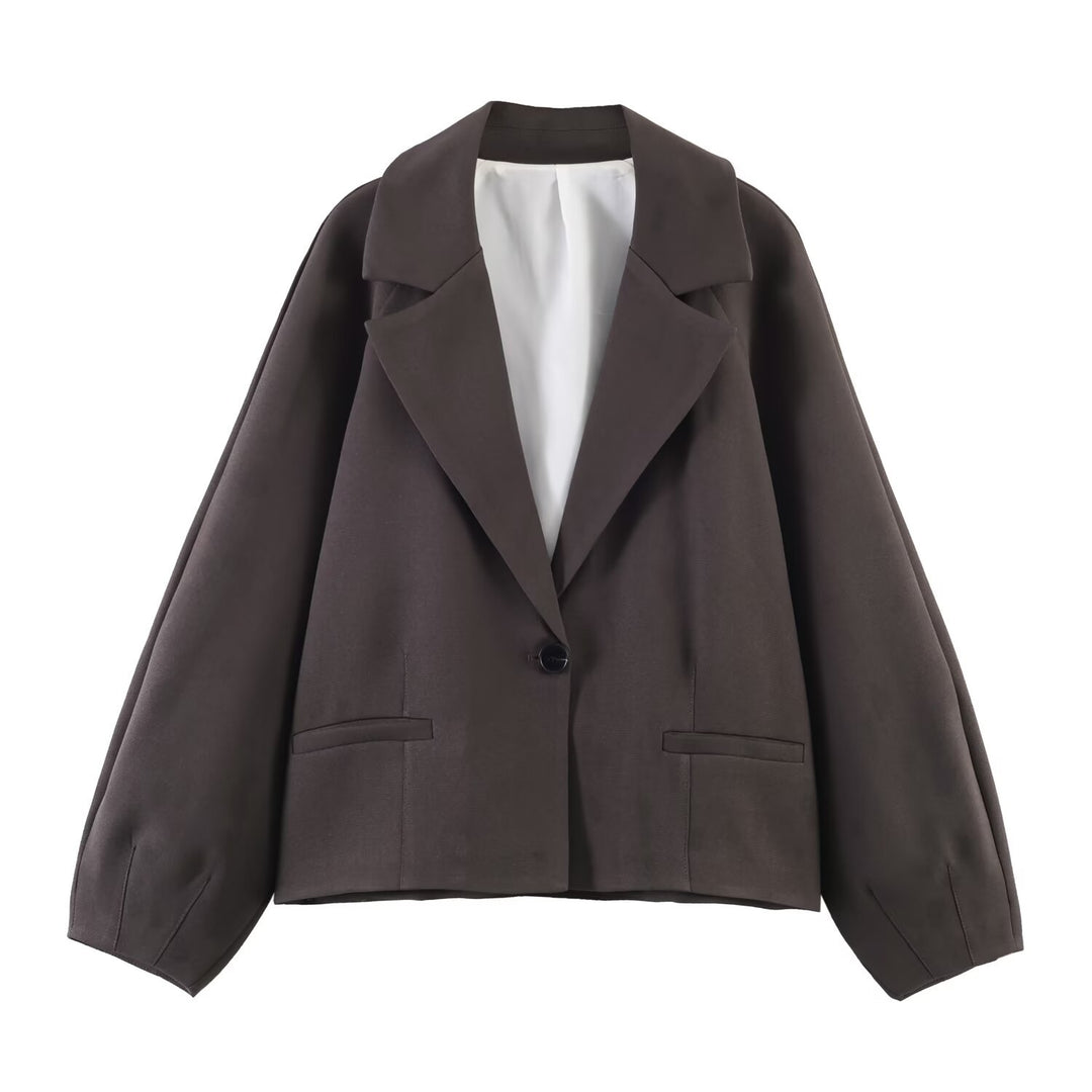 Ladies Cropped Boxy Blazer with Wide Balloon Sleeve Mune Fashion