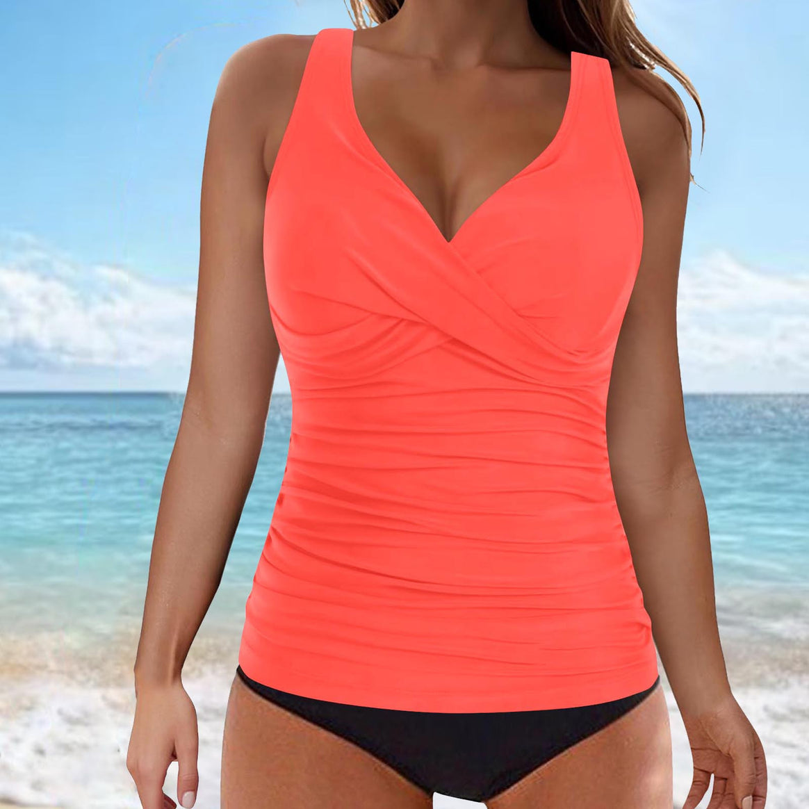 Ladies elegant wrap swim top with ruffles Mune Fashion