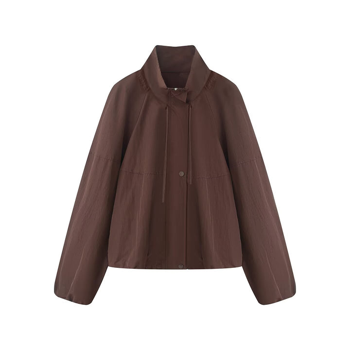 Women's Light Oversized Blouson Jacket made of Nylon with Stand-Up Collar, Drawstring and Snap Button Closure Mune Fashion