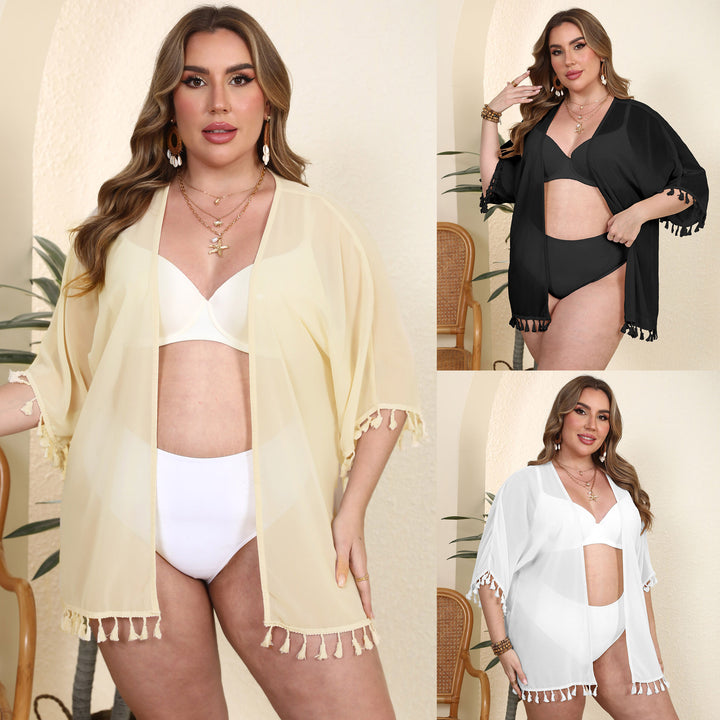 Women airy kaftan with charming fringe hem Mune Fashion