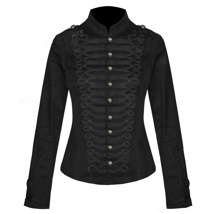 Women Tailored Military Jacket with Stand-up Collar and Decorative Cord Decoration Mune Fashion