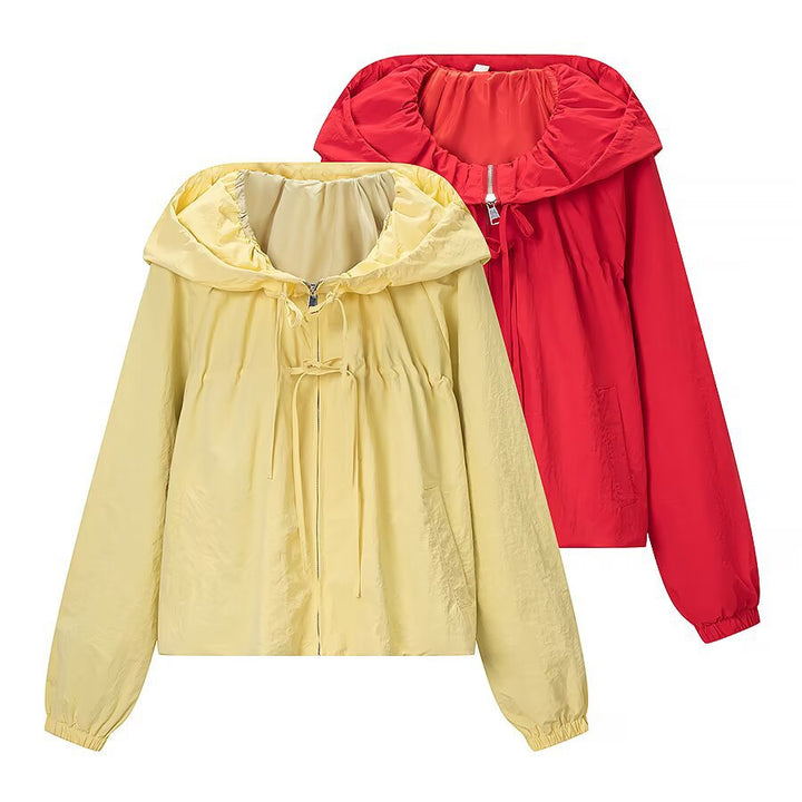 Women's Lightweight Hooded Windbreaker with Drawstring, Cropped Cut and Elastic Cuffs Mune Fashion