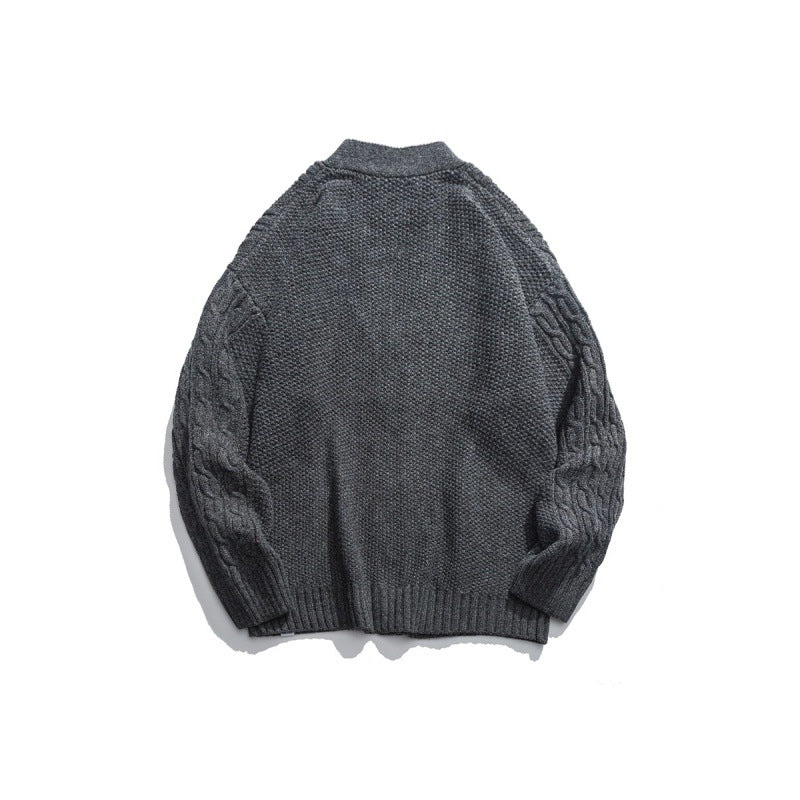 Unisex Oversized Knit Cardigan with Cable Pattern, V-Neck and Patch Pockets Mune Fashion