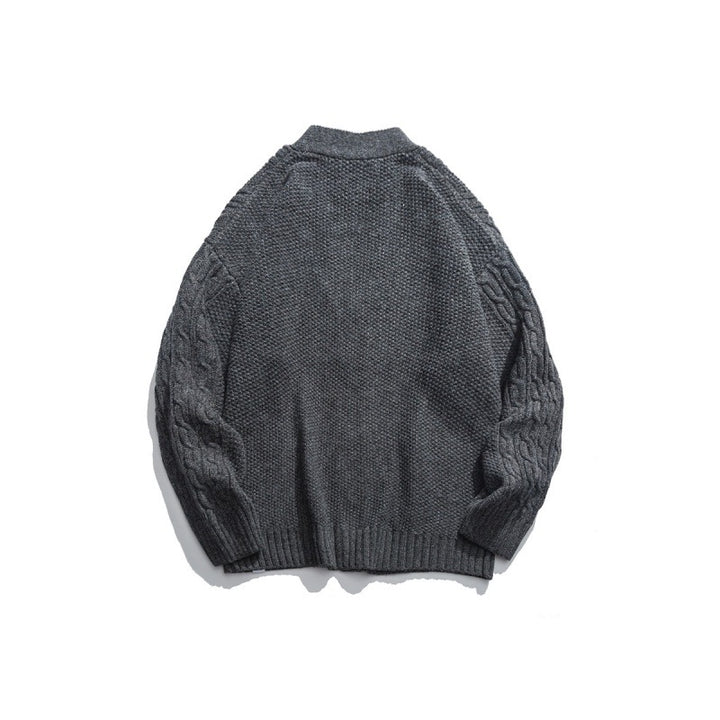 Unisex Oversized Knit Cardigan with Cable Pattern, V-Neck and Patch Pockets Mune Fashion
