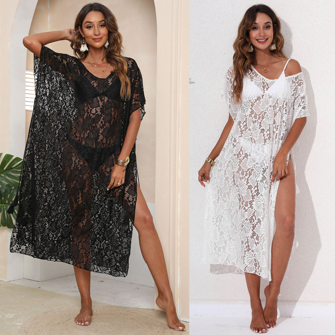 Women elegant crochet beach cover-up with floral patterns Mune Fashion