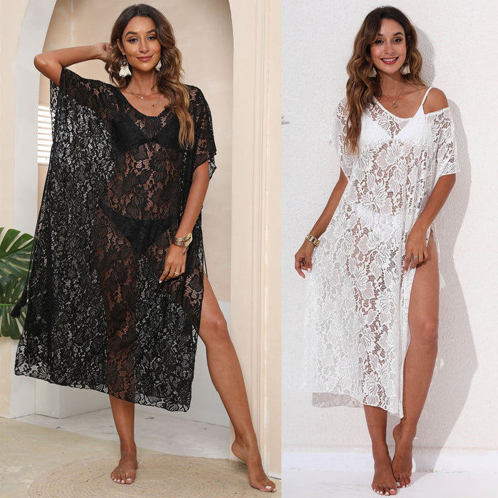 Women elegant crochet beach cover-up with floral patterns Mune Fashion