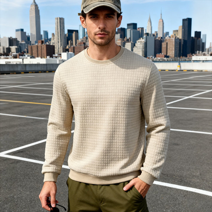 Men's textured waffle knit sweater made of cotton blend with round neckline Mune Fashion
