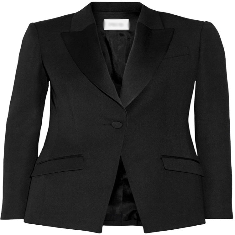 Women's Tailored Single-Button Blazer with Satin Trim and Contoured Seam Design Mune Fashion