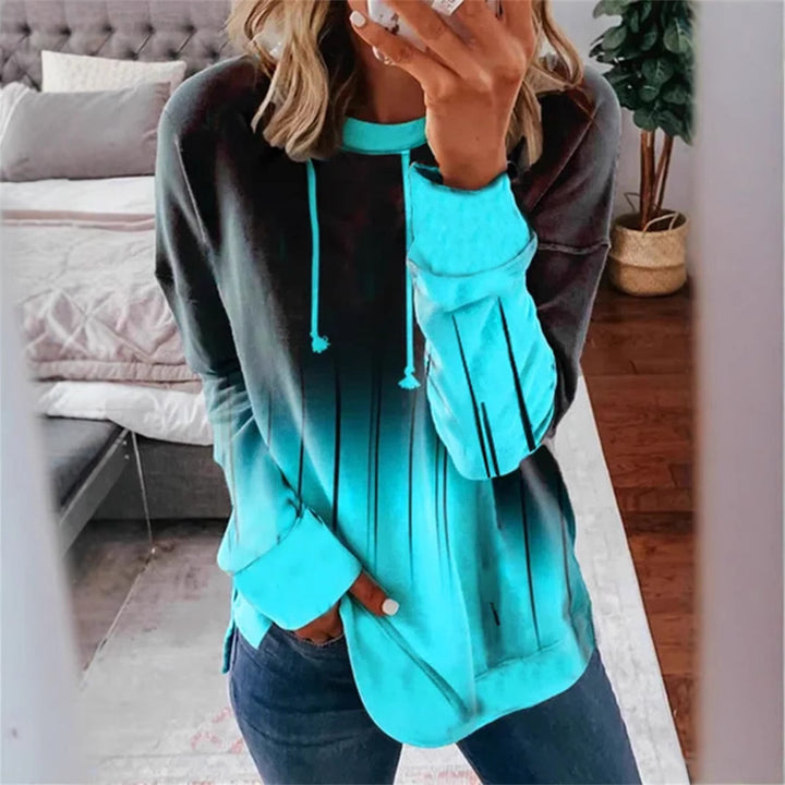 Women's Relaxed-Fit Hoodie Sweatshirt with Ombre Effect, Drawstring, Rounded Hem, and Side Slits Mune Fashion