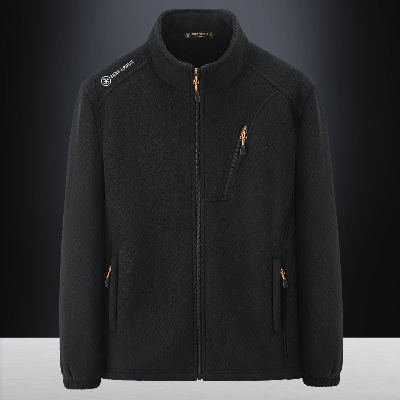 Men's Warm Microfleece Outdoor Jacket with Chest Zipper, Side Pockets and Stand-Up Collar Mune Fashion