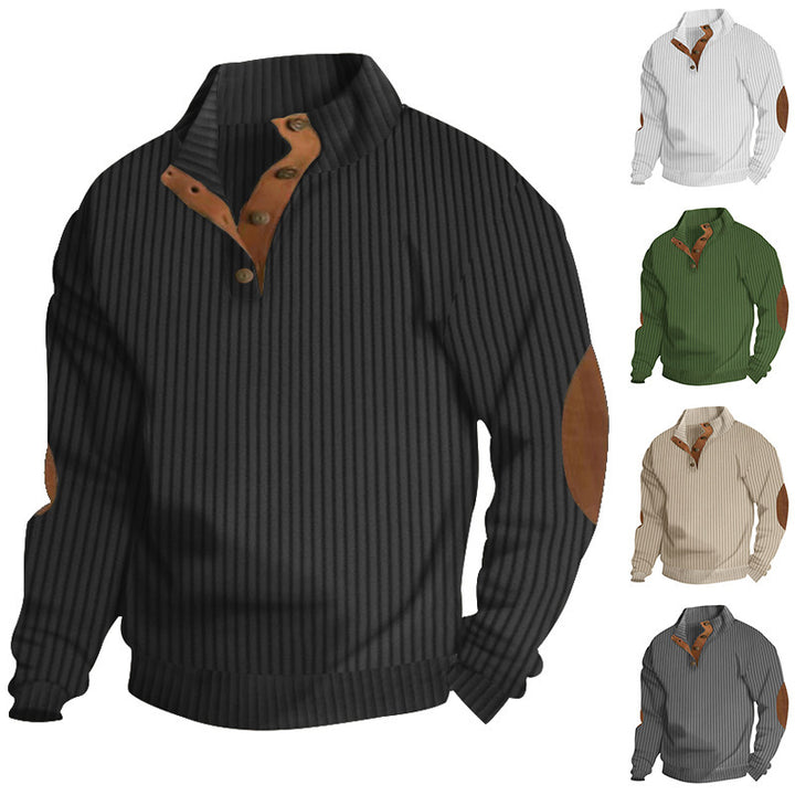 Men's chunky knit turtleneck with cable pattern, stand-up collar and leather elbow patches Mune Fashion
