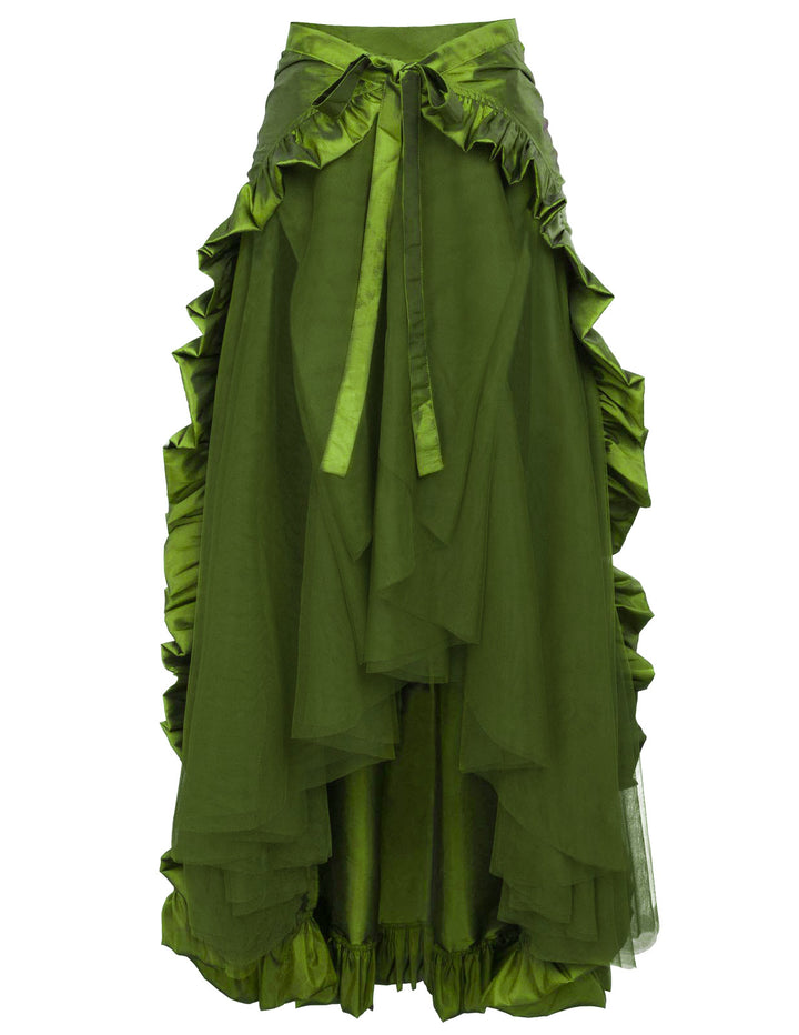 Ladies nan maxi skirt with layered ruffles, asymmetrical flounce and belted tie Mune Fashion