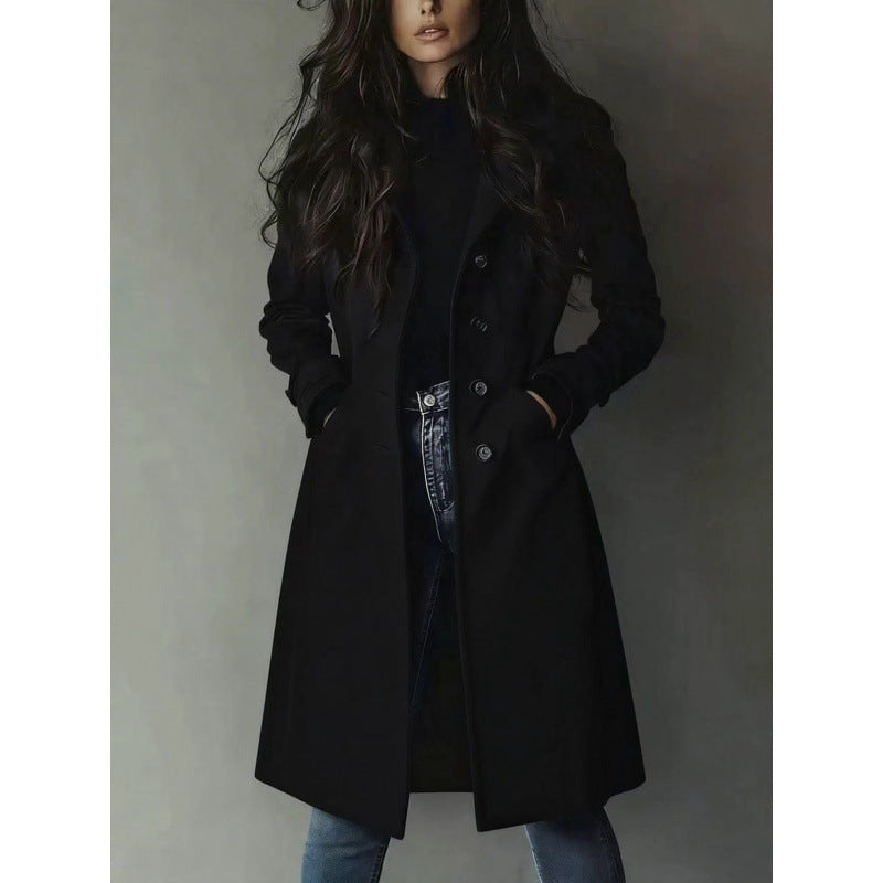 Ladies Longline Wool Blend Coat with Tailored Fit, Lapel Collar and Flap Pockets Mune Fashion