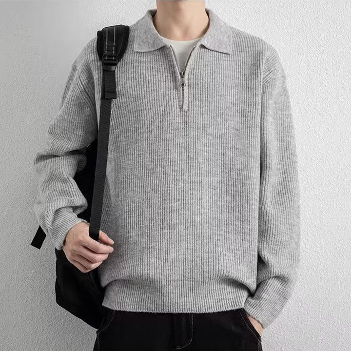 Men's Patterned Knitted Sweater with Stand-up Collar Mune Fashion
