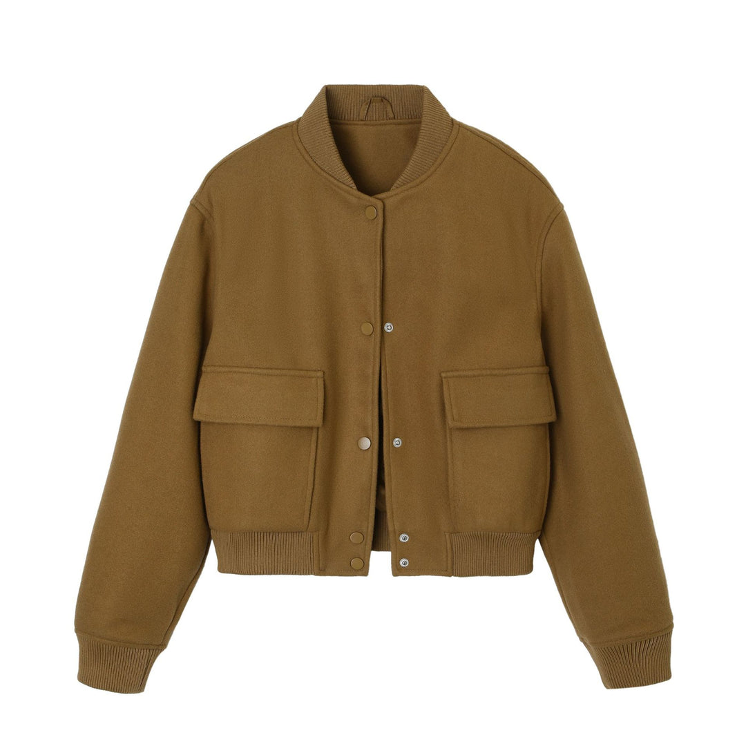 Women's short wool bomber jacket with patch pockets and ribbed cuffs Mune Fashion