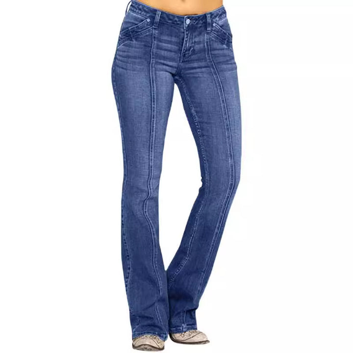 Women's wide flared jeans with high-cut waist, figure-hugging hip cut, and elastic denim Mune Fashion