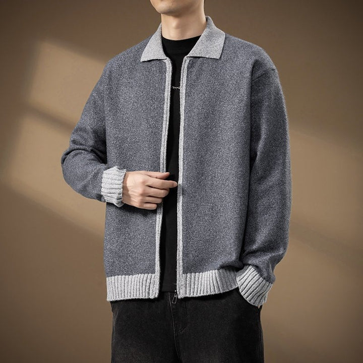 Men's cardigan with full zip and contrasting ribbed hem Mune Fashion