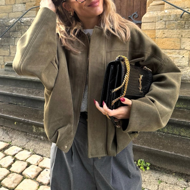Women’s Oversized Cropped Jacket with Balloon Hem and Shoulder Cutouts Mune Fashion