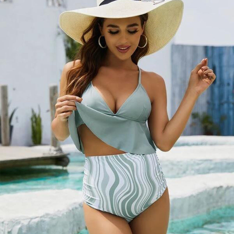 Women's High-Waisted Bikini Set with Draped Top Design Mune Fashion