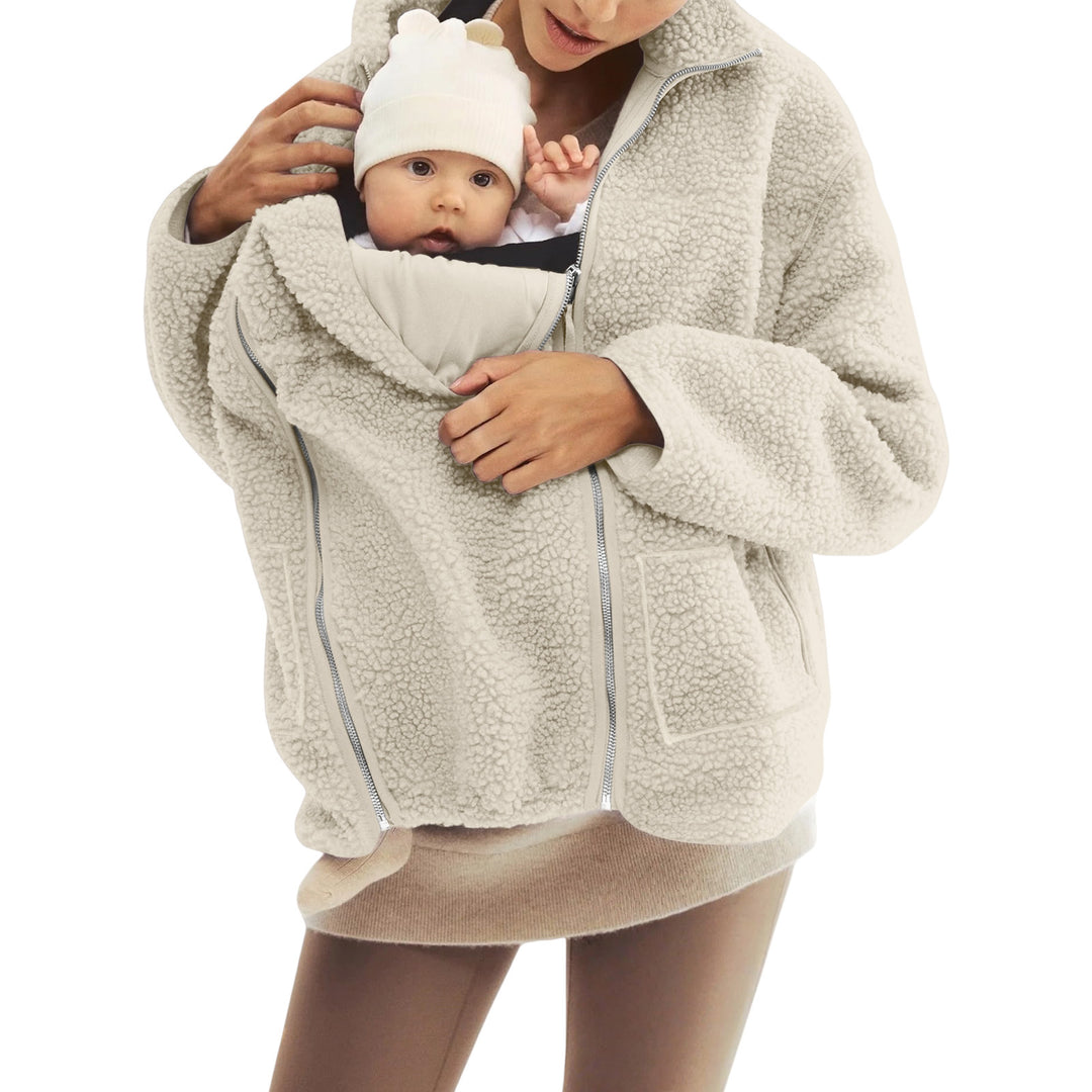 Women's oversized teddy fleece jacket with stand-up collar and full-length zipper Mune Fashion