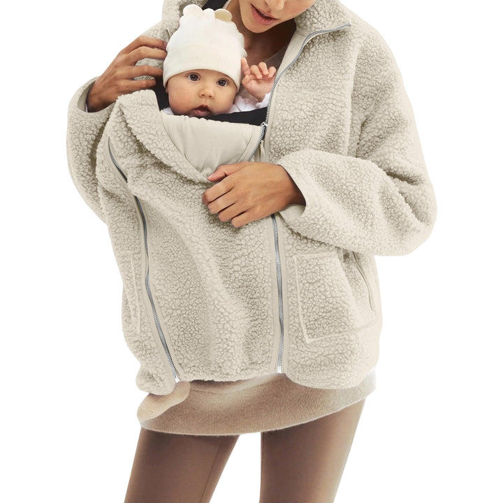 Women's oversized teddy fleece jacket with stand-up collar and full-length zipper Mune Fashion
