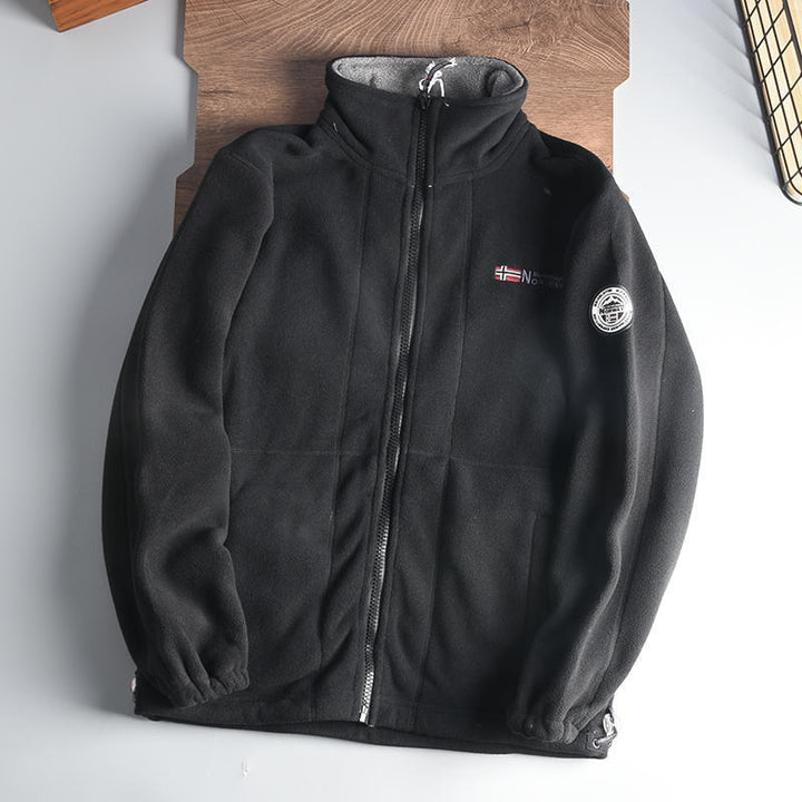 Men's Warm Fleece Jacket with Stand-Up Collar, Zipper and Elastic Cuffs Mune Fashion