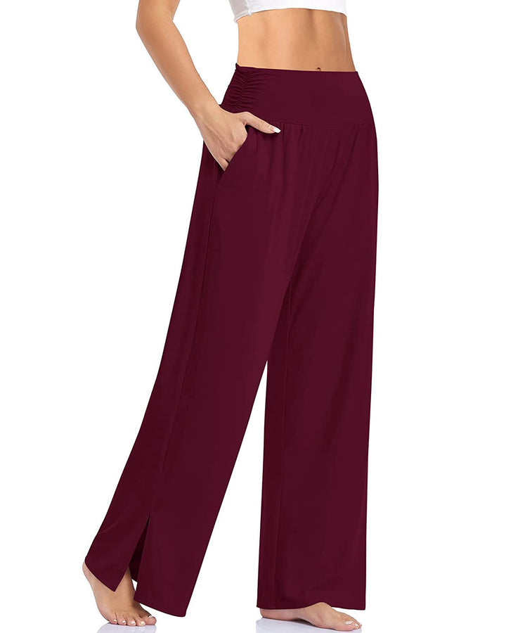 Women's wide Yoga pants with high comfort waistband, side pockets, and side leg slit Mune Fashion