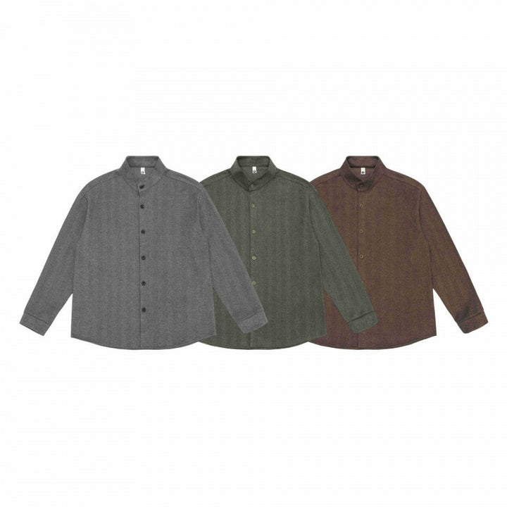 Unisex Oversize shirt with short stand-up collar, continuous button placket and textured weave structure Mune Fashion