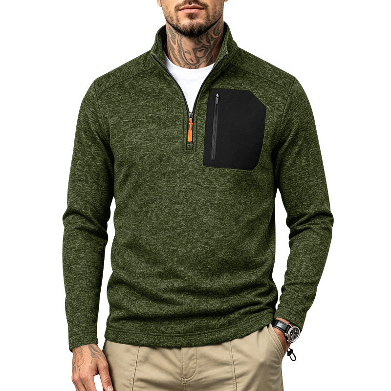 Men's Textured Quarter-Zip Sweater with Half-Zip and Chest Zip Pocket Mune Fashion