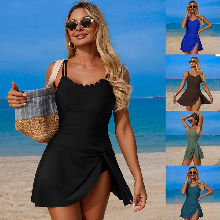 Women's swimsuit with fashionable cut-out and asymmetrical skirt Mune Fashion