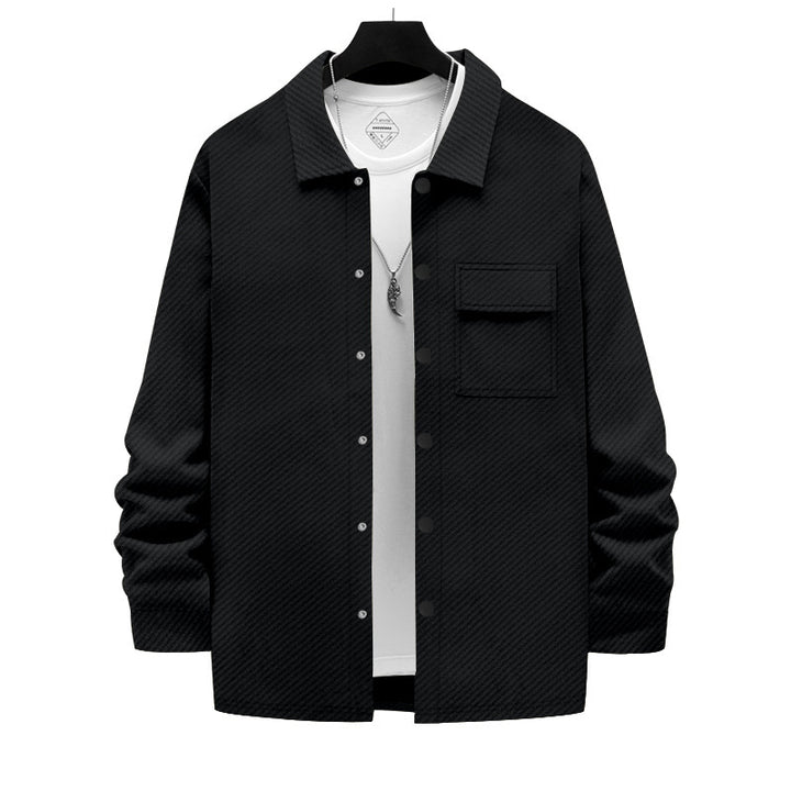 Men's nano structured overshirt jacket with Kent collar snap button placket and patch breast pocket Mune Fashion