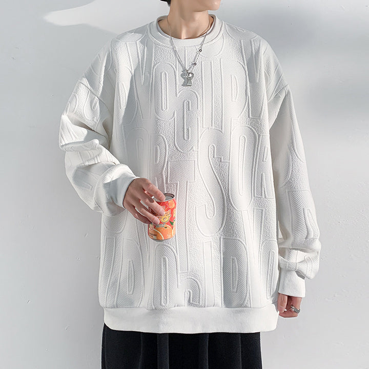 Men's Oversized Structured Knit Sweatshirt with Embossed Tone-on-Tone Lettering Mune Fashion