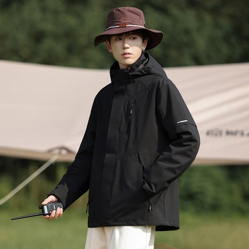 Men's Two-Tone Wind and Water-Repellent Softshell Jacket with Hood Mune Fashion