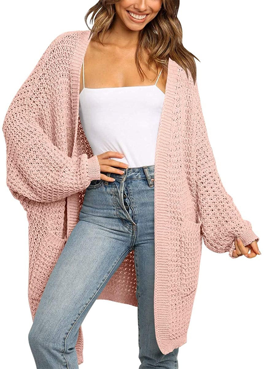 Women's Longer Open Chunky Knit Cardigan in Cocoon Cut with Pockets Mune Fashion