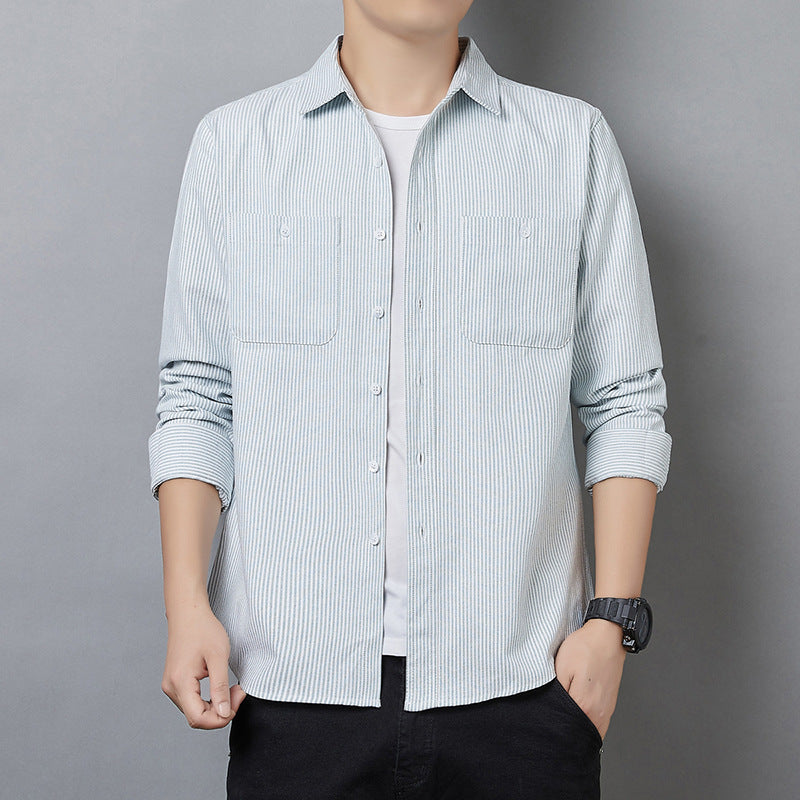 Men's Striped Long Sleeve Shirt made of Cotton Blend with Chest Pockets and Casual Cut Mune Fashion