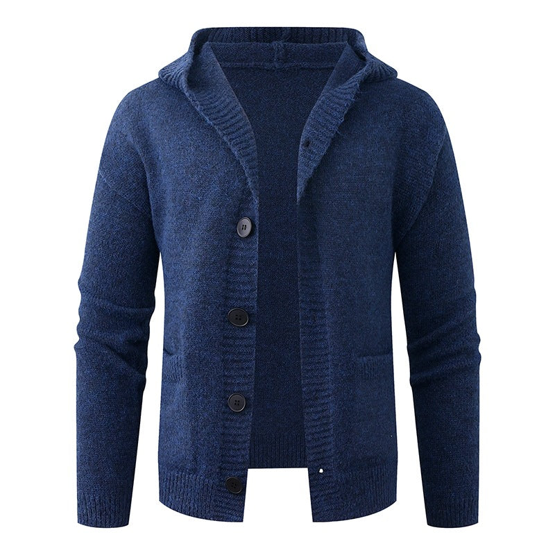 Men's hooded knitted cardigan made of thermal fine knit with a continuous button placket and side pockets Mune Fashion