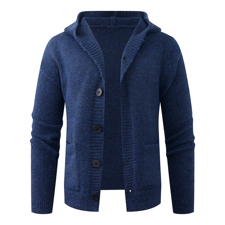Men's hooded knitted cardigan made of thermal fine knit with a continuous button placket and side pockets Mune Fashion