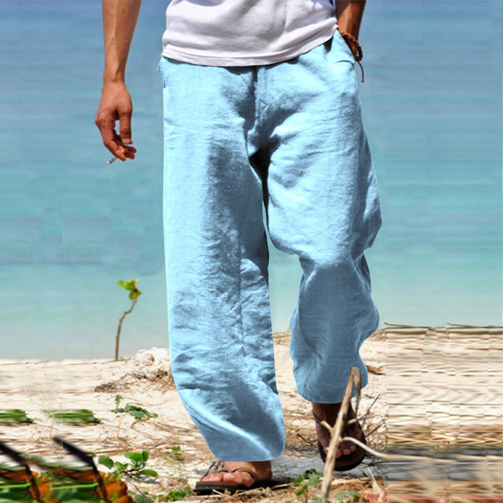 Men's Breezy Beach Pants in Baggy Cut made of Linen Blend with Drawstring Mune Fashion